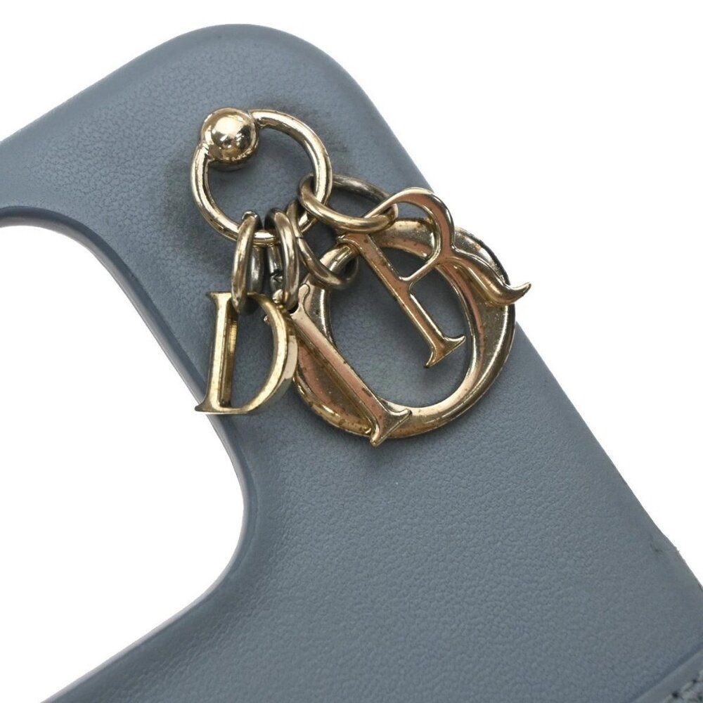 CHRISTIAN DIOR Logo Lady iPhone Case 14 Pro Leather Blue Italy 67KP258 - Picture 10 of 10